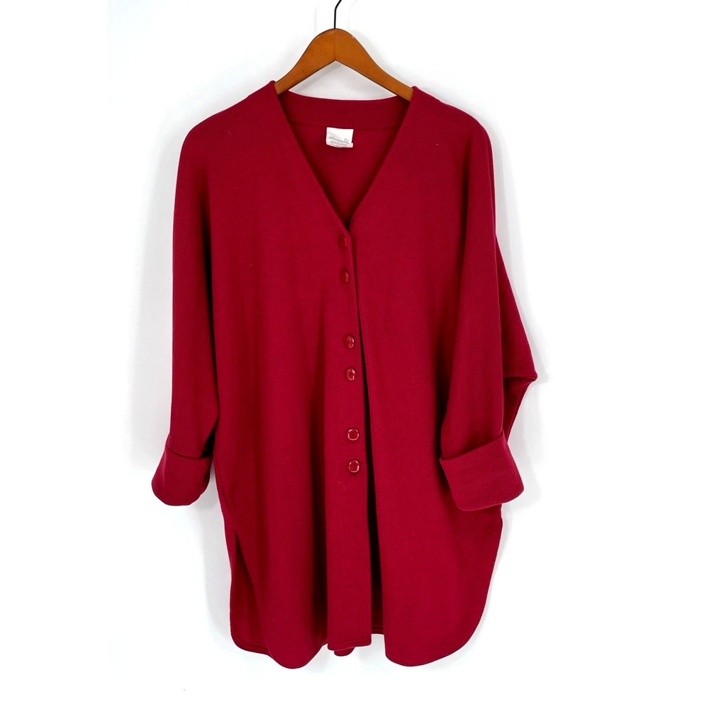 Weekenders Women's Size Small Red Cardigan Cotton Blend Made in Canada Oversized